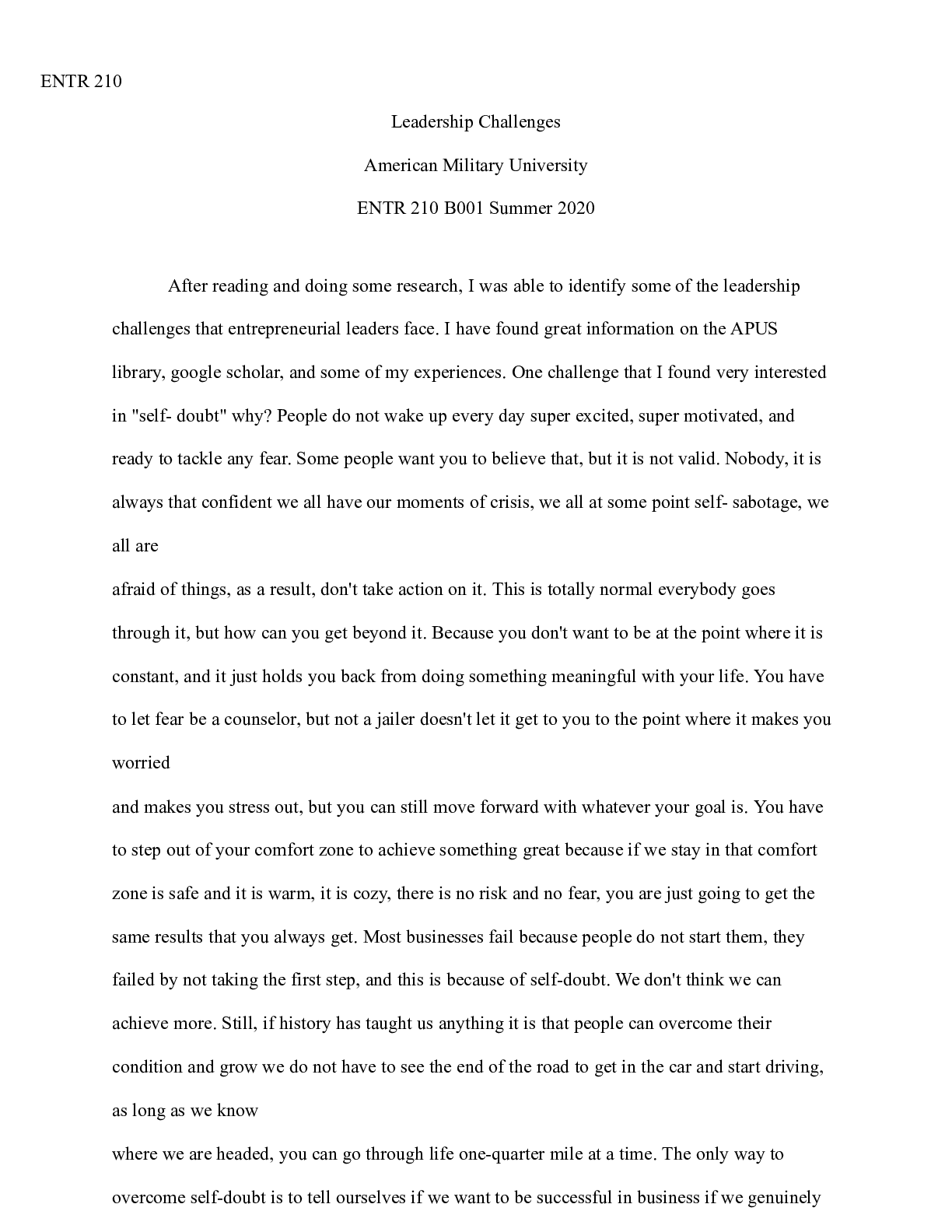 Preview image of ENTR210  LeadershipChallengesAssignment1.docx document